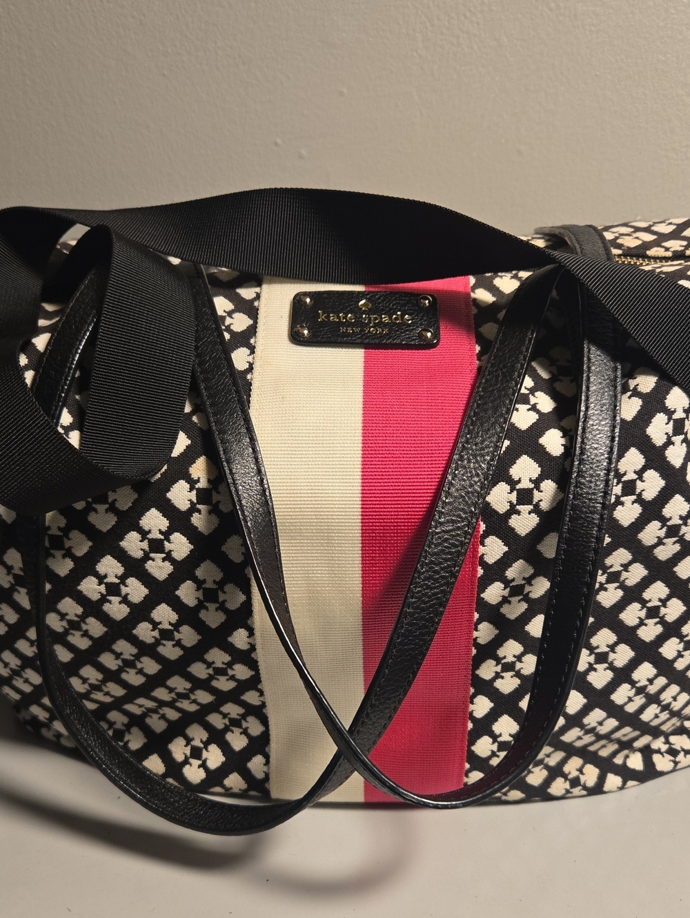kate spade Black & White Pattern Tote with Pink and Cream Stripe - Picture 11 of 13